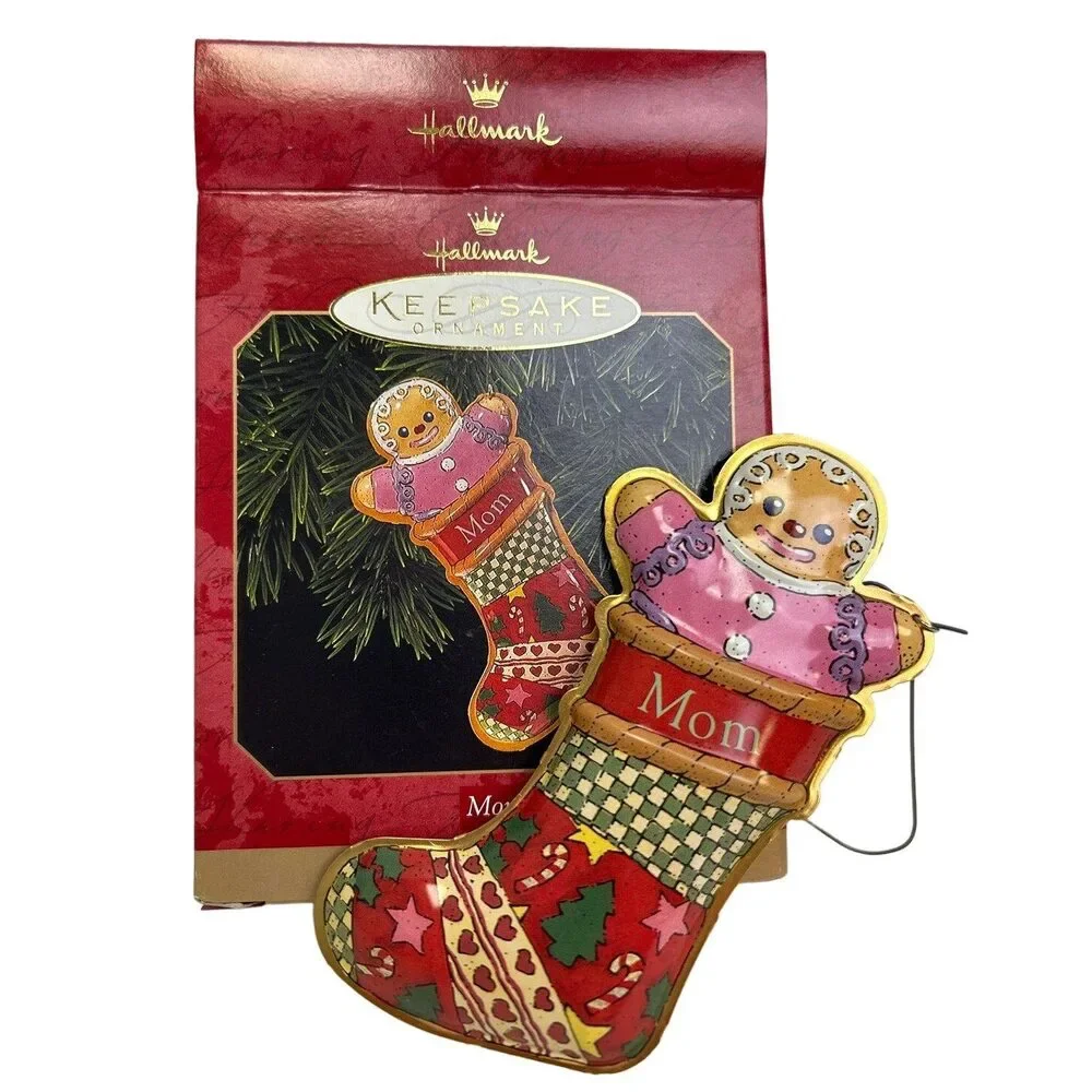 Vintage 1999 Hallmark Keepsake Ornament Mom Hollow Metal Gingerbread In Stocking